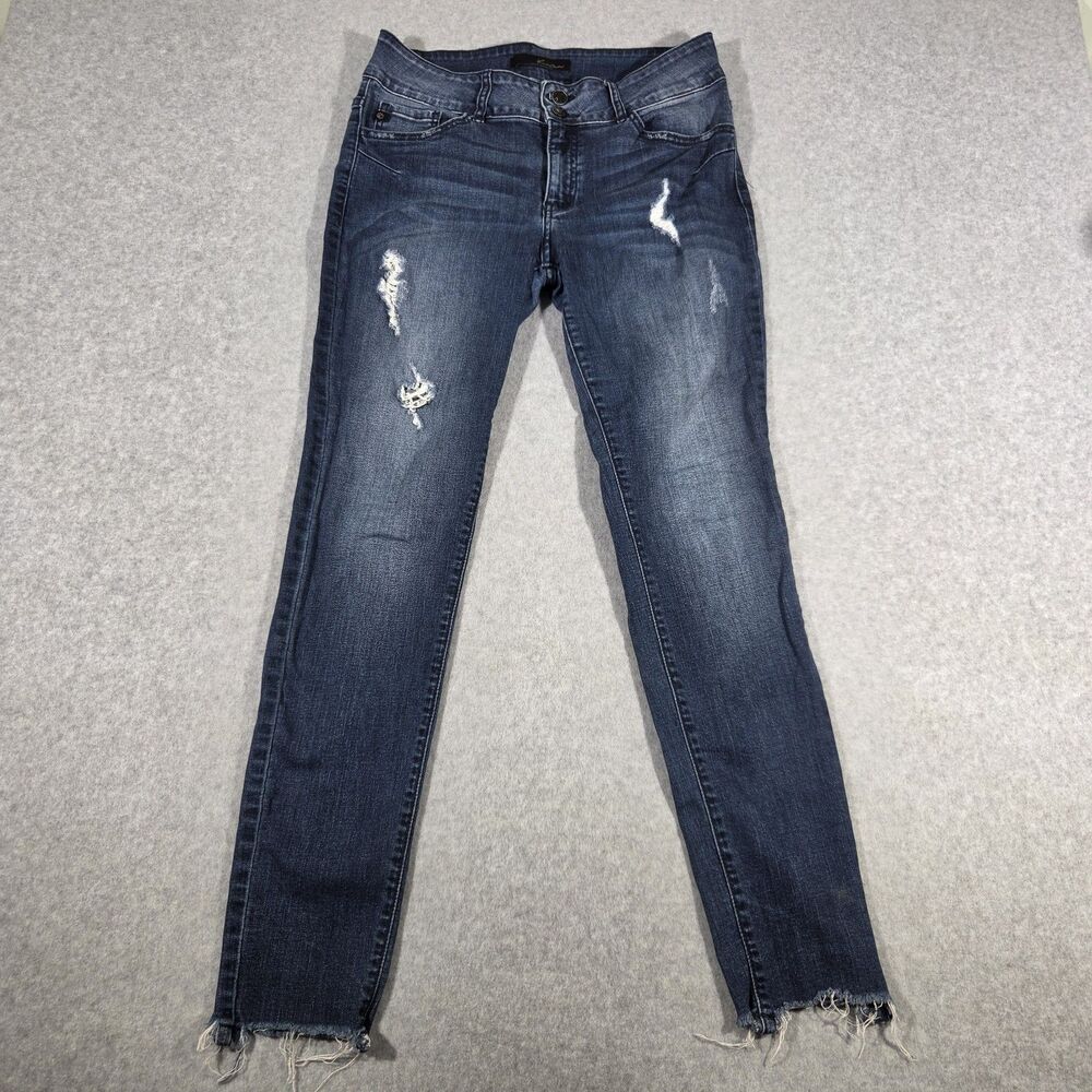 KanCan Distressed Skinny Jeans Womens Size 29 Dark Wash Raw Hem Double Button